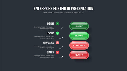 Creative Visualization Slide Layout Vector Illustration. Enterprise Strategy Four Step Infographic Presentation Design. Digital Profile 4 Option Diagram Frame Template.