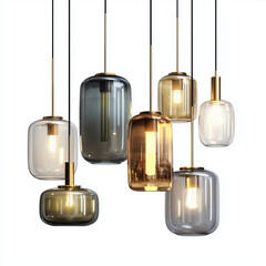 Stunning Collection of Modern Pendant Lamps , white background cut out PNG