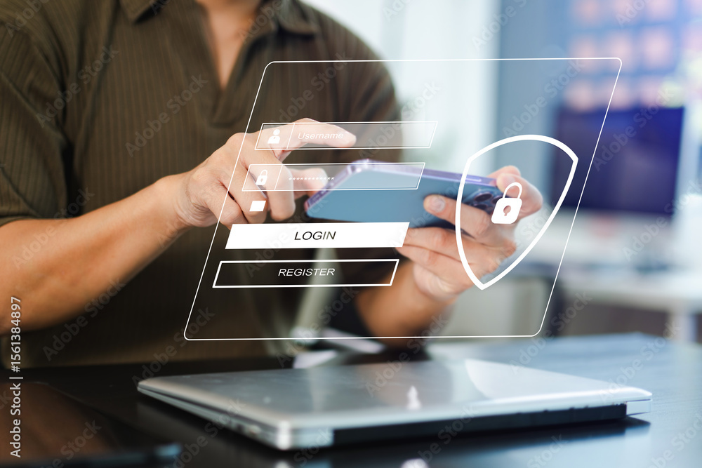 Aufkleber cyber security concept, login, user, identification information security and encryption, secure acce