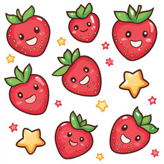 cute smiling strawberries and stars for sticker