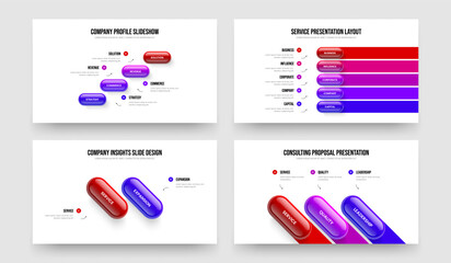 Sales Strategy Four Five Two Three Option Diagram Frame Layout Vector Illustration Set. Modern Development 4 5 2 3 Step Infographic Presentation Design Bundle.