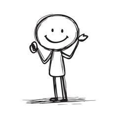 stick figure sketch line art smiling with holding something in hand vector black line art isolated on white background