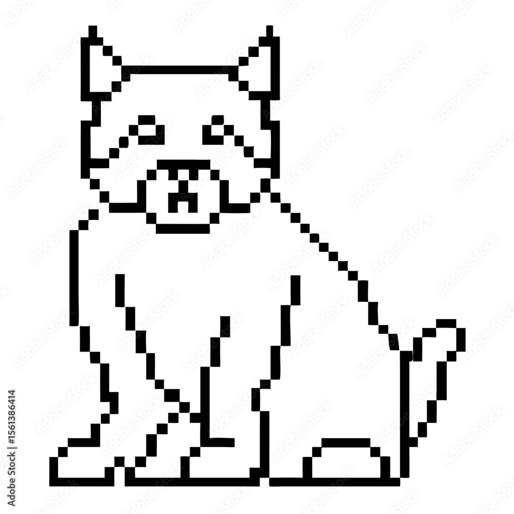 Aufkleber stylized pixel art of a seated bobcat in a minimalistic design setting