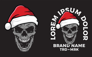 Vector skull with Santa hat t shirt design template