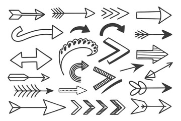 Hand-Drawn Black Arrows Set in Sketch Vector Format. Curved and Circular Designs for Infographic Projects, UI Navigation Templates, and Presentation Graphics.

