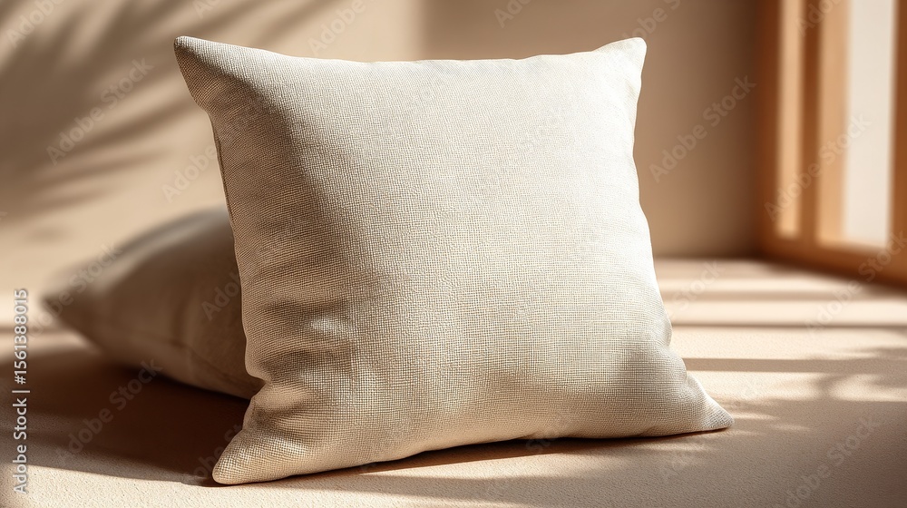 Aufkleber square cream color pillow mockup isolated on matching cream background with soft texture and minimal