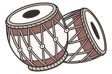 Indian Tabla Musical Instrument Illustration Isolated on White Background