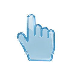 Fototapeta premium Shiny blue glass hand cursor pointing finger isolated on transparent background