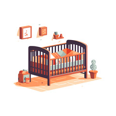 Cozy Nursery. Baby Crib in a Charming Room Setting