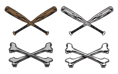 set of baseball bat crossed and crossbones 