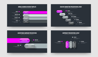 Visual Portfolio 4 5 2 3 Element Diagram Frame Template Bundle. Digital Launch Four Five Two Three Option Infographic Slideshow Design Vector Illustration Collection.