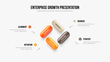 Service Portfolio Frame Design Vector Illustration. Product Insight Four Option Infographic Slideshow Layout. Consulting Campaign 4 Step Diagram Presentation Template.