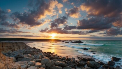 Golden Sunrise Warms the Coastal Shore