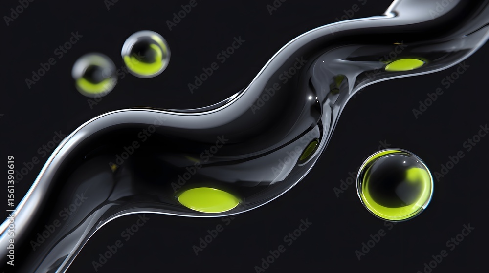 Poster flowing abstract shapes in green and black. long_title:mesmerizing abstract composition featuring dy