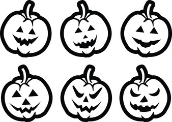 Halloween Pumpkin Silhouette Collection – Spooky Jack-o’-Lantern Vector Set on White Background