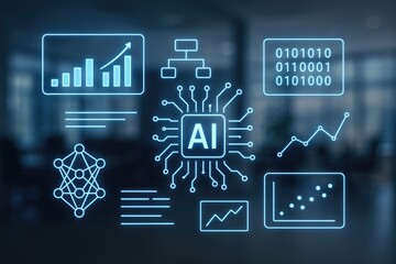 Artificial intelligence data visualization circuit board neural network graphs image