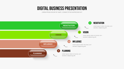 Sales Campaign Frame Design Vector Illustration. Consulting Profile 4 Step Diagram Slide Layout. Professional Performance Four Element Infographic Presentation Template.