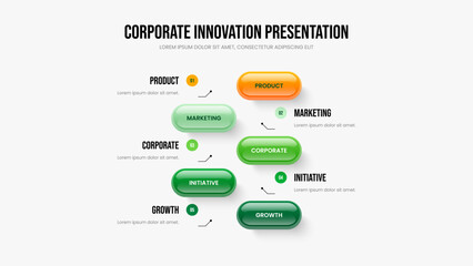 Digital Plan Presentation Template Vector Illustration. Enterprise Briefing Five Option Diagram Frame Design. Creative Innovation 5 Element Infographic Slideshow Layout.