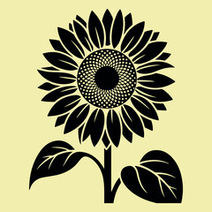 Black Sunflower Silhouette Vector. Bold Sunflower Illustration on Light Background.  Bloom Icon