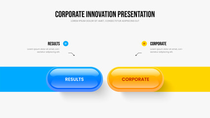 Creative Overview 2 Step Diagram Frame Template. Enterprise Visualization Two Option Infographic Slide Layout. Project Insight Slideshow Design Vector Illustration.