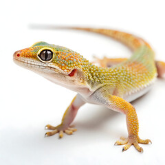 Naklejka premium A gecko is posing in a straightforward manner, isolated on a white background.