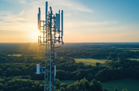 Tower-based WiFi installation in a remote rural area, 5G module shining