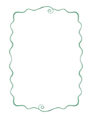 A whimsical hand-painted watercolor frame with soft green ribbon with curled edges and delicate swirls.