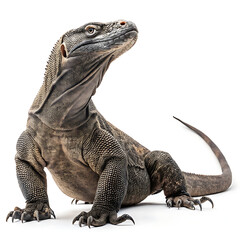 Obraz premium A komodo Dragon is posing in a straightforward manner, isolated on a white background.