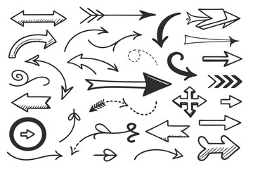 Hand-Drawn Vector Arrow Icons Set Featuring Zigzag and Swirled Sketchy Black Lines for UI Navigation Charts, Infographics, and Creative Presentation Design Graphics.

