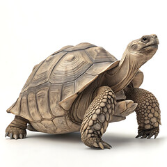 A tortoise is posing in a straightforward manner, isolated on a white background.