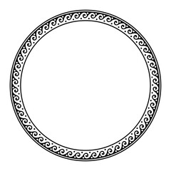 Monochrome Greek wave meander. Round classic greek frame. Circle european border. Patterns of Greece, ancient Rome. In the form of wave. Vitruvian wave. For textile, engraving, embroidery, porcelain, 