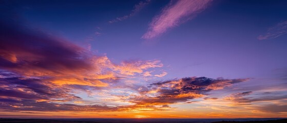 Fototapeta premium The breathtaking sunset over a colorful horizon filled with vibrant clouds.