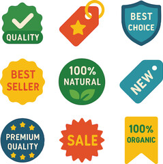 Collection of Discount and Quality Badges for Marketing and Sales