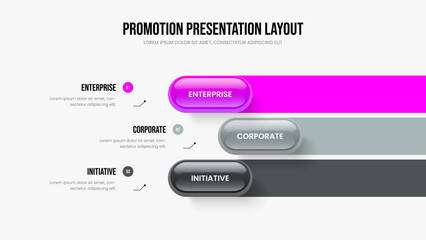 Consulting Briefing Three Step Diagram Presentation Design. Enterprise Proposal 3 Option Infographic Slide Template. Creative Forecast Frame Layout Vector Illustration.