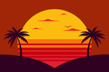 sunset on the beach background vector file
