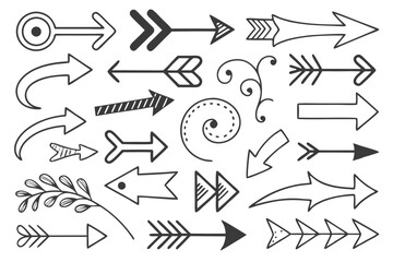 Hand-Drawn Arrow Icons in Sketch Style Featuring Black Circular and Zigzag Vector Designs for Navigation UI Graphics, Infographic Templates, and Creative Presentations.

