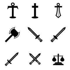 set of black silhouettes of tools