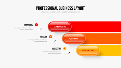 Investor Plan Frame Design Vector Illustration. Modern Overview Three Option Diagram Presentation Layout. Consulting Proposal 3 Step Infographic Slide Template.