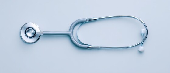 Silver Medical Stethoscope on Light Blue Background