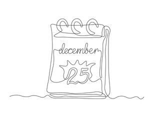 Abstract tear-off calendar. The date is December 25th. Christmas. continuous single line art drawing sketch, logo