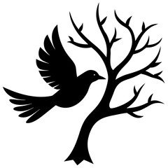 Flying Bird from Branch Silhouette