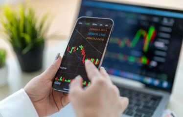 Business people with stock market chart financial trading, online investment, stock exchange analysis, market trends, real-time trading data, forex and crypto trading economic forecasting tool