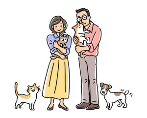 仲良しカップル＿犬猫_全身