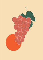Modern Minimalist Grapes Illustration—Organic Still Life  Earthy Tones 