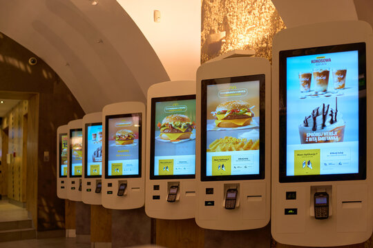 Self-order kiosks at McDonalds restaurant Krakow, Poland, Europe 12.06.2025