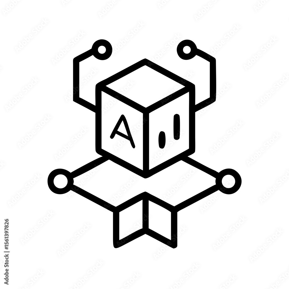 Poster a stylized graphic of artificial intelligence, showing a cube with data connections.