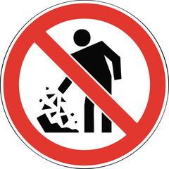 No Littering Allowed Prohibited Sign With Black Silhouette Person Throwing Trash And Red Circle Slash Symbol On White Background

