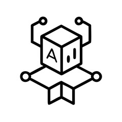 A stylized graphic of artificial intelligence, showing a cube with data connections.
