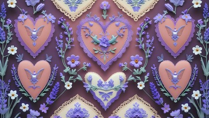 Pattern French Lace & Hearts Background