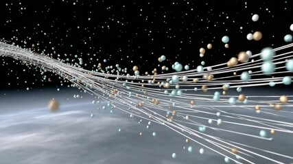 Cosmic Orbit: A dynamic visual of celestial spheres and nebulous lines tracing through the void of space, evocative of an orbiting system and the vastness of the universe.